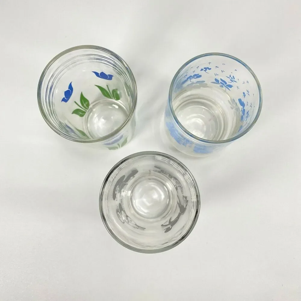 Vtg 50s 3 Juice Glasses Swanky Swig Kraft Hazel Atlas Kitsch Cottage Farmhouse